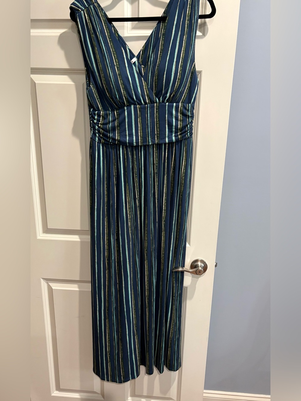 Soma Navy Blue Striped Top with Mint and Beige Accents